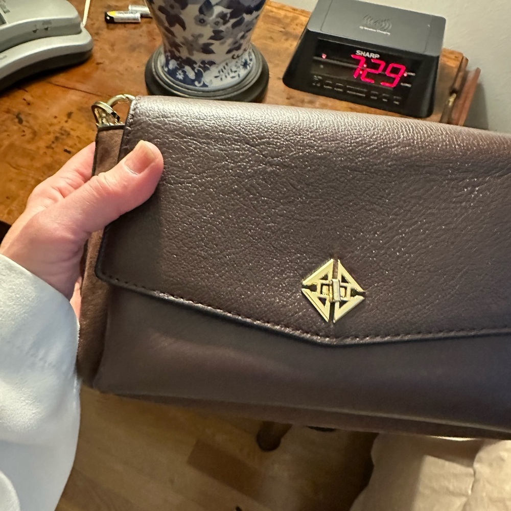 Antonio Melani small brown leather and suede bag. Shoulder and chain strap